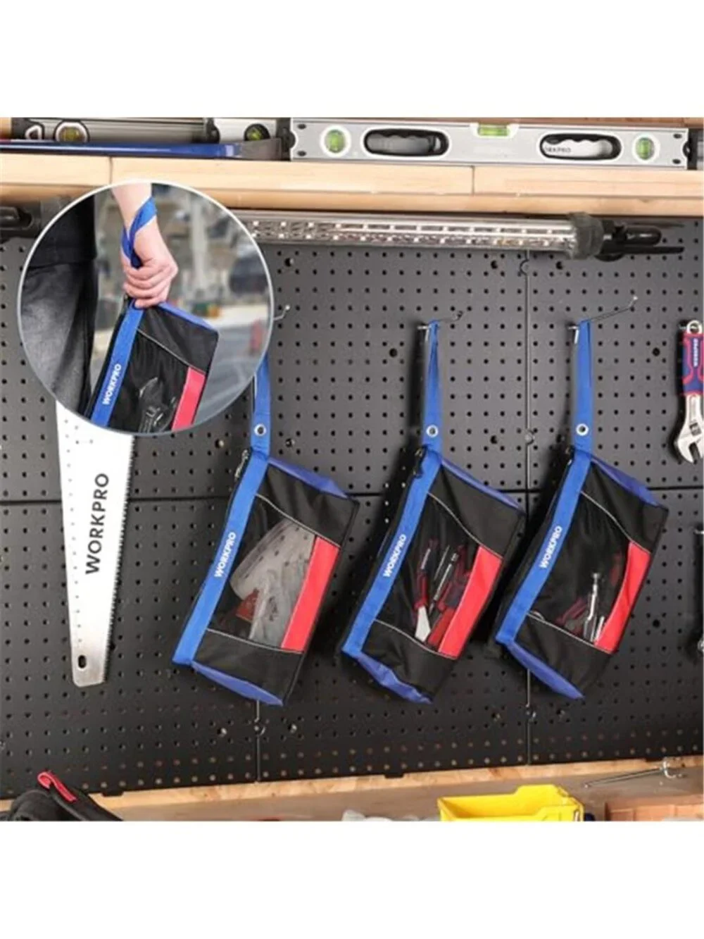 Heavy Duty Tool Pouch Organizer Zipper Storage Bag Mesh Utility Work Bag